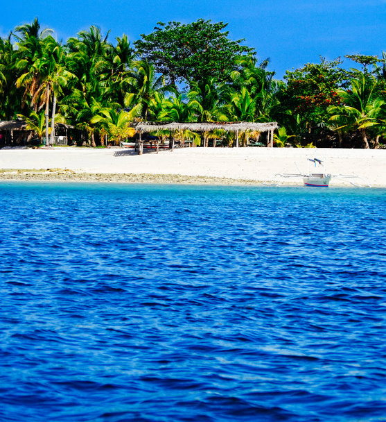 Trooppinen valkoinen hiekkaranta vihreillä palmuilla. Eksoottinen saari paratiisi
 - Valokuva, kuva