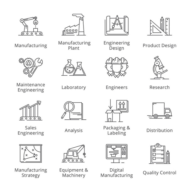Black Manufacturing Engineering Icons - Outline Series - Vector, Image