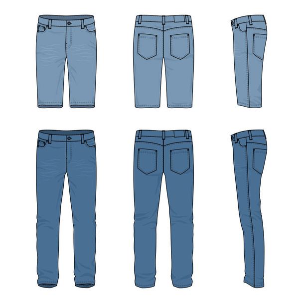 Set of male jeans and shorts. - Vector, Image
