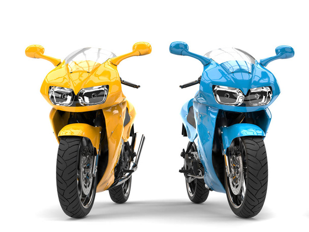 黄色と青の素晴らしい現代のスーパー スポーツ バイク - 写真・画像
