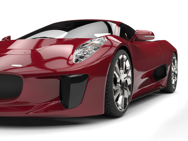 Elegantní třešňově červená super sportovní auto - reflektor Detailní záběr - Fotografie, Obrázek