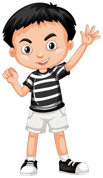 Niño con camisa negra y pantalones cortos blancos
 - Vector, imagen