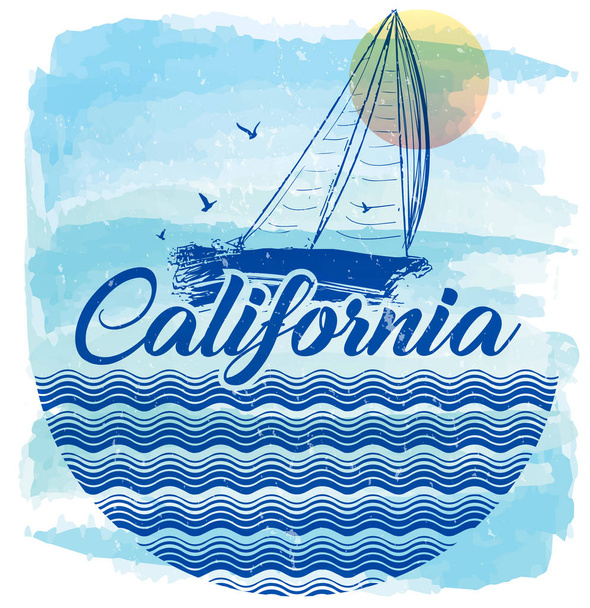 Λαγκούνα Μπιτς της Καλιφόρνια το καλοκαίρι τ πουκάμισο Γραφιστικής - Διάνυσμα, εικόνα