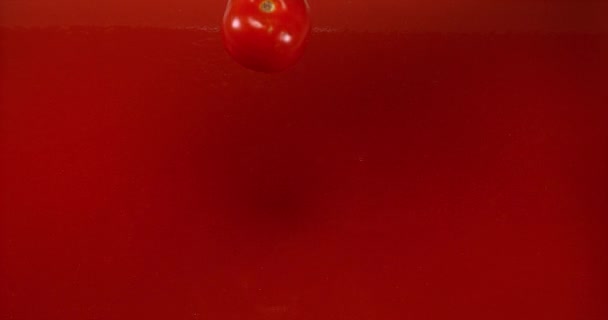 Cherry Tomato falling into tomato Juice - Materiaali, video