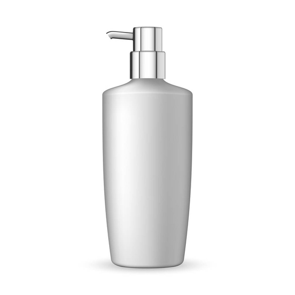 Realistic white plastic bottle for cream, liquid soap with pump. 3d white realistic cosmetic package empty tube vector illustration. Realistic blank template of plastic bottle with dispenser - Vector, Imagen