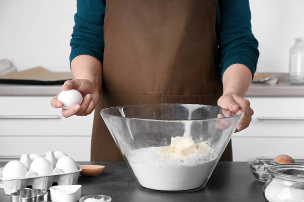 Woman making dough for butter cookies - Fotoğraf, Görsel