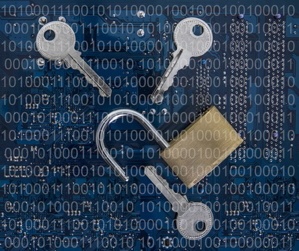 blocco di sicurezza sulla scheda di circuito del computer concetto di sicurezza informatica
 - Foto, immagini