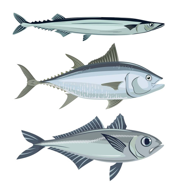 fish. seafood. set of three vector objects on white - Vecteur, image