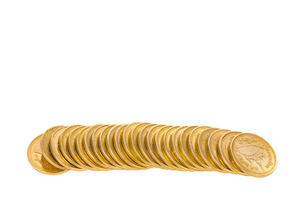 Columns of gold coins, piles of coins on white background - Photo, Image