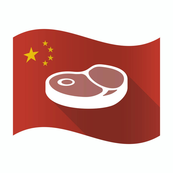 Wuivende vlag van China met een steak-pictogram - Vector, afbeelding