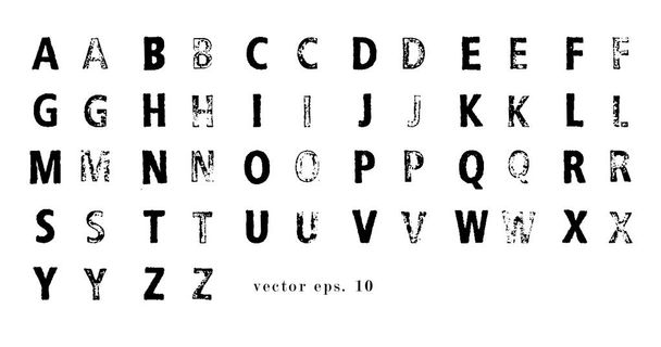 Vector latin alphabet. Lattin grange font. Modern print letters with stamp texture. - Vetor, Imagem