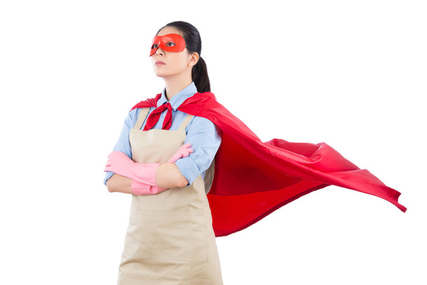 successful superhero housewife standing - Φωτογραφία, εικόνα
