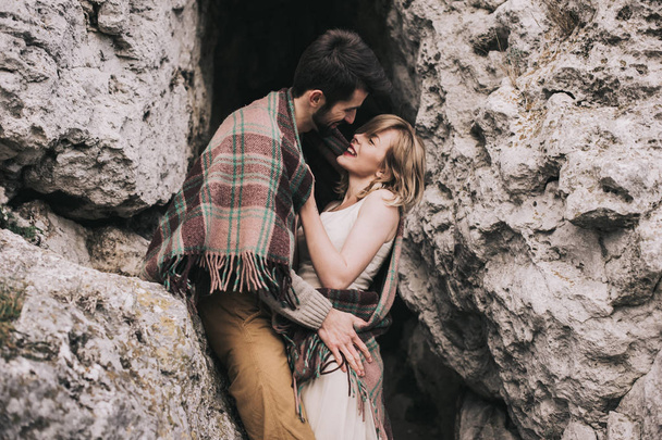 loving couple in the mountains - 写真・画像