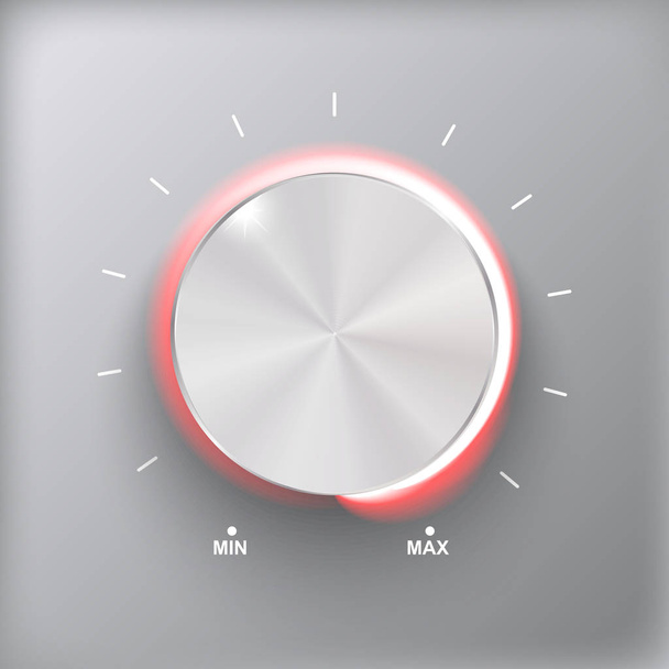 Volume button, sound control, music knob with metal texture and number scale isolated on background - Vector, Image