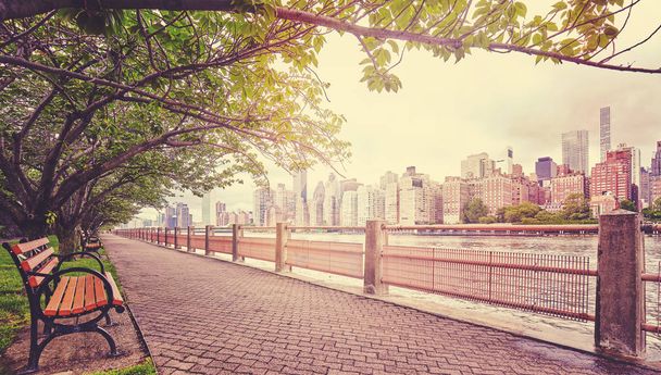 Color toned picture of promenade in Roosevelt Island, NYC. - Photo, Image