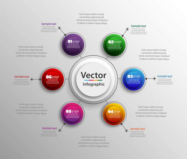 Infographic design template that can be used for workflow layout, diagram, number options, web design. Infographic business concept with 6 options, parts, steps or processes. Vector eps 10 - Vetor, Imagem