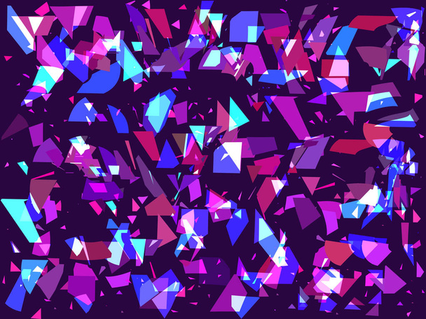 Flying broken particles on a dark background. Triangles, geometric shapes. Interference, glitch art. Vector illustration - Vector, Image