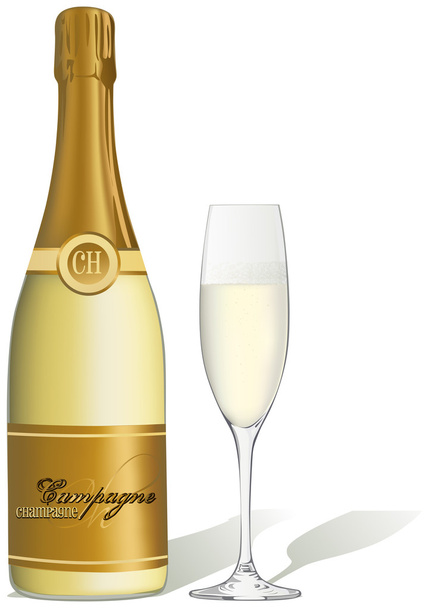 Glass of champagne and bottle isolated - Vetor, Imagem
