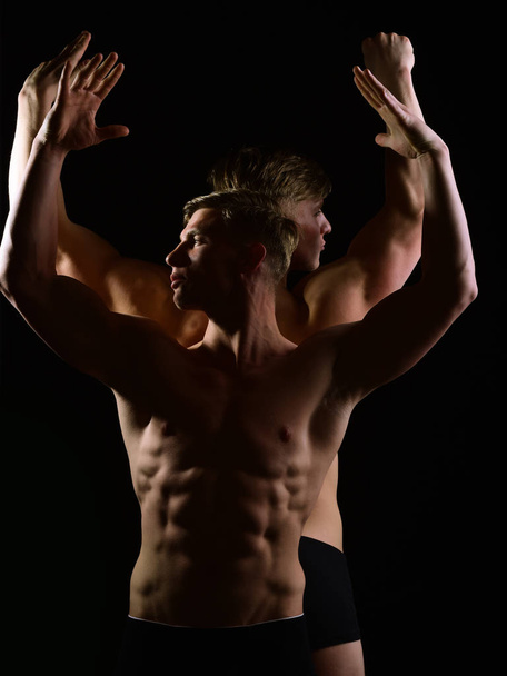 men with muscular torso and strong male abs, fitness model - 写真・画像