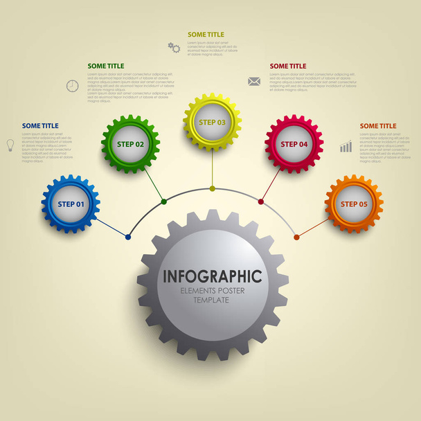 Info graphic with abstract colored desig gears template - Vector, Image