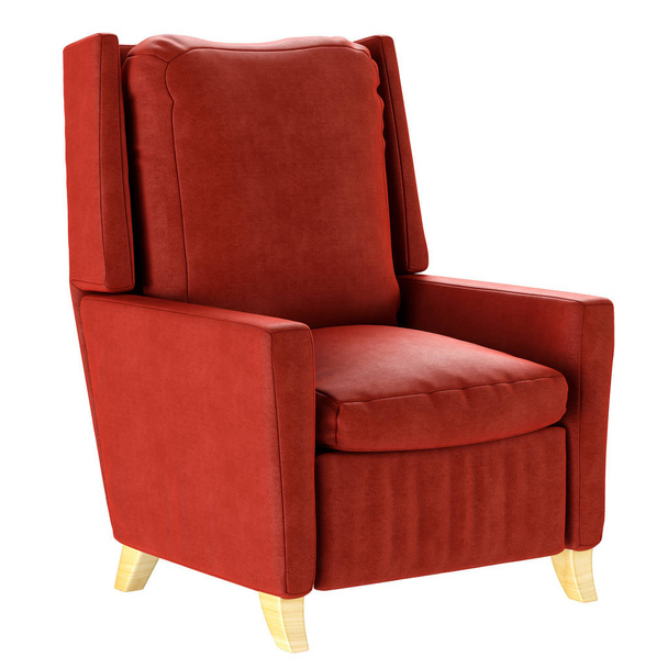 Simple scandinavian style red armchair with wooden legs. Soft furniture. 3d render - Photo, image