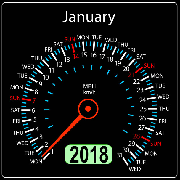 2018 年予定表スピード メーター車コンセプト。1 月 - ベクター画像