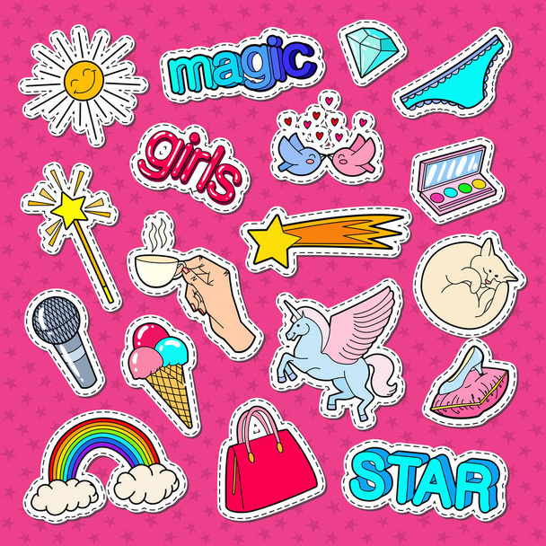 Teenage Girl Style Stickers, Patches and Badges - Vector, Image