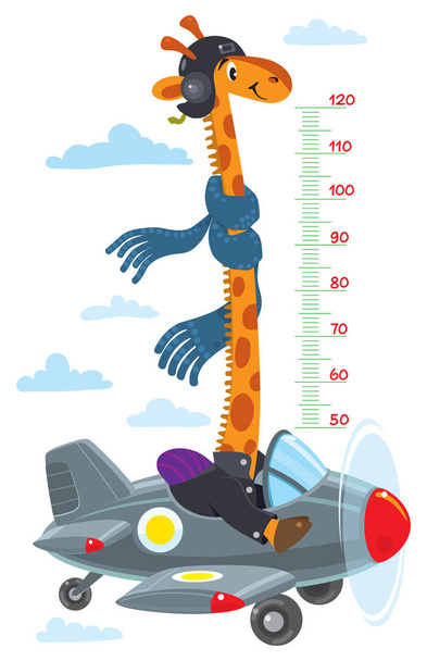 Giraffe on plane. Meter wall or height chart - Vector, Image