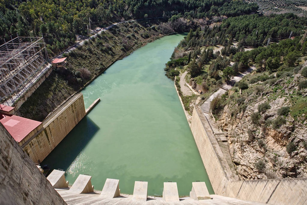 Hydroelectric power station in the Reservoir of Iznajar, in the province of Granada, Spain - Photo, Image