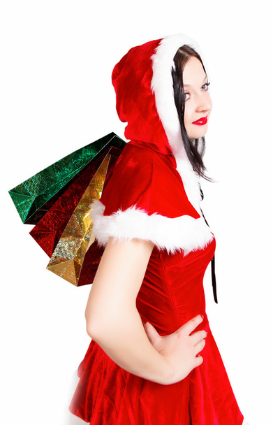 Girl with Christmas presents isolated - Φωτογραφία, εικόνα
