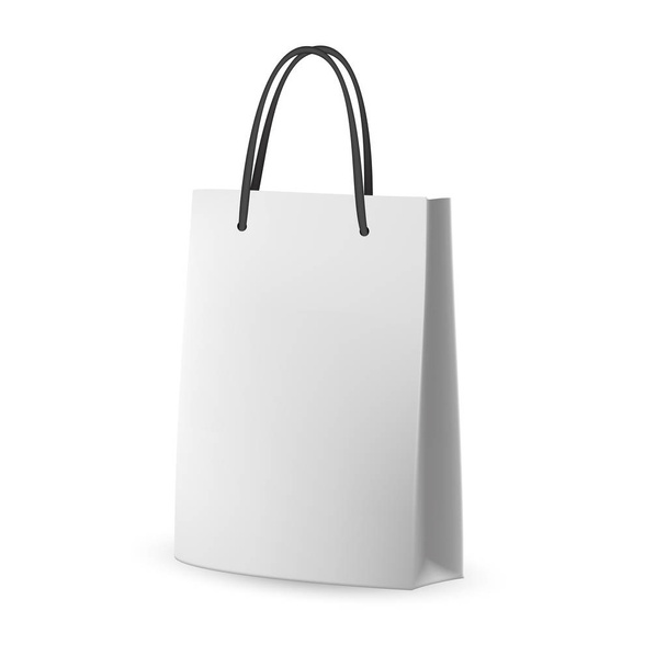 Διάνυσμα συσκευασίας: Λευκό γκρι χαρτί τσάντα με μαύρο κορδόνι - Διάνυσμα, εικόνα