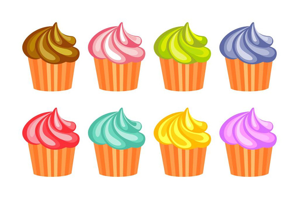 set fruit cupcakes - Vector, Image