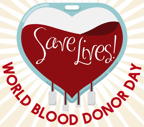 Bolsa de sangre con forma de corazón para el Día Mundial del Donante de Sangre, Vector Illustration
 - Vector, Imagen