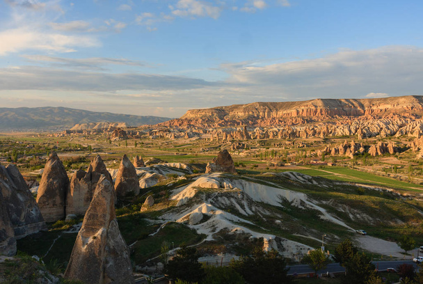 Valley with fairy chimneys in Cappadocia - Fotoğraf, Görsel