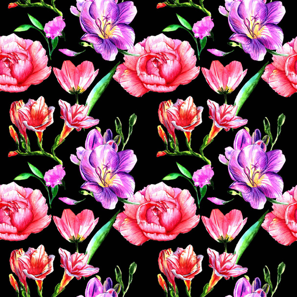 Wildflower peony flower pattern in a watercolor style isolated. - Photo, Image