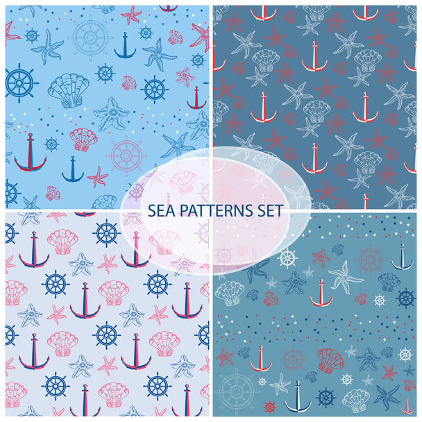 nahtloses Muster-Set mit Accessoires zum Thema Meer. - Vektor, Bild