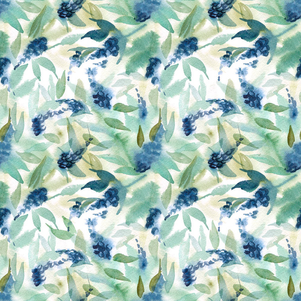 Seamless pattern of watercolor romantic blue flower with light g - Φωτογραφία, εικόνα