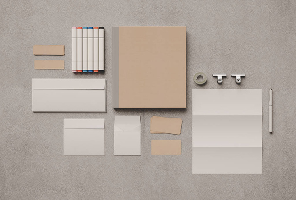 Corporate Identity. Branding Mock Up. Office supplies, Gadgets. 3D illustration - Foto, afbeelding