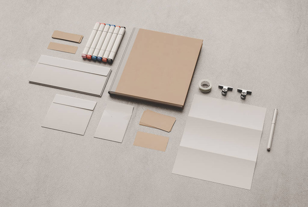 Corporate Identity. Branding Mock Up. Office supplies, Gadgets. 3D illustration - Zdjęcie, obraz