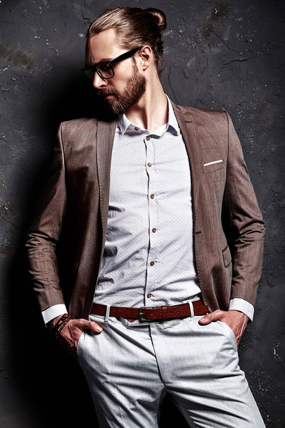 male model in glasses and suit - 写真・画像