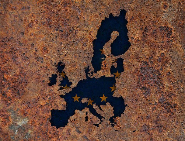 EU:n kartta ja lippu ruosteisella metallilla
 - Valokuva, kuva