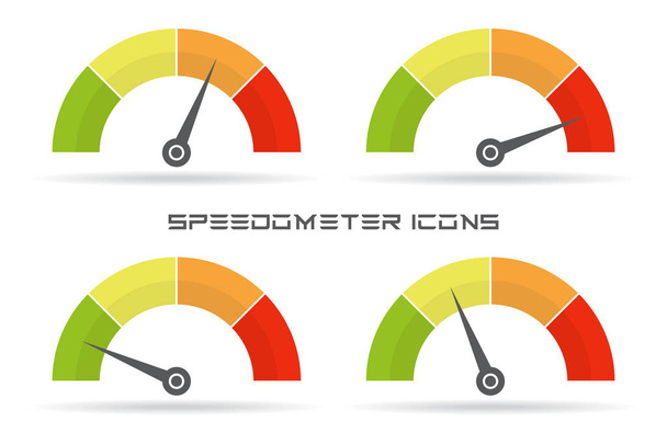 Zestaw ikon prędkościomierz. Kolorowe infografikę skrajni budowli element z cieniem - Wektor, obraz