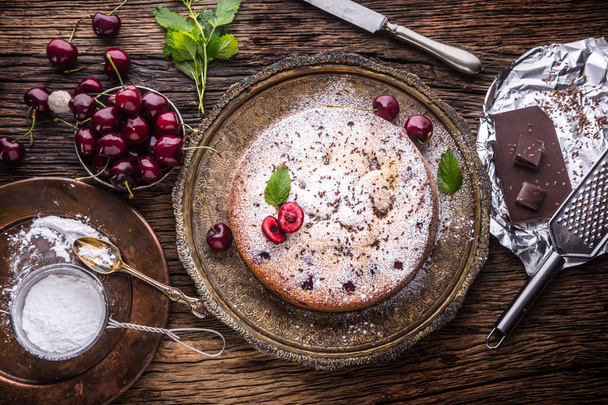 Cherry Cake. Assortment ingredients and cherry cake in retro style - Foto, immagini