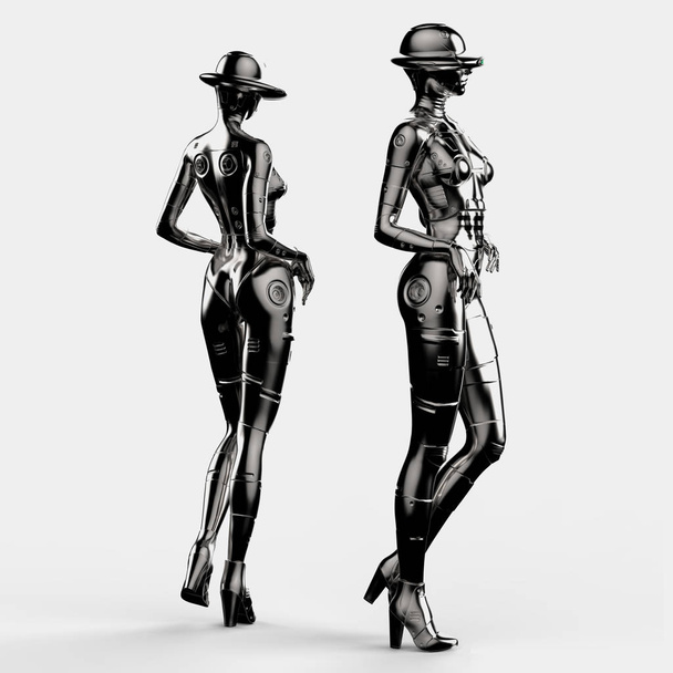 3D illustration. Two the stylish cyborg the woman. - Photo, Image