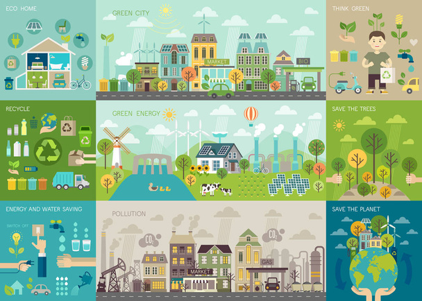 Green city Infographic set with charts and other elements. - Вектор, зображення