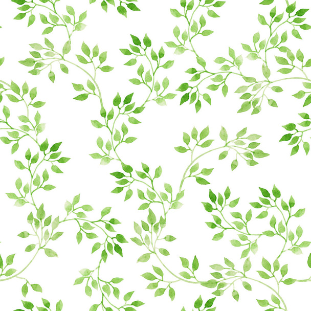 Green leaves. Repeating pattern. Watercolor - Foto, immagini