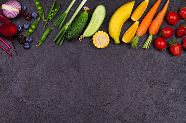 Colorful Vegetables, Fruits and Berries - Healthy Food, Diet, Detox, Clean Eating or Vegetarian Concept. - Fotoğraf, Görsel