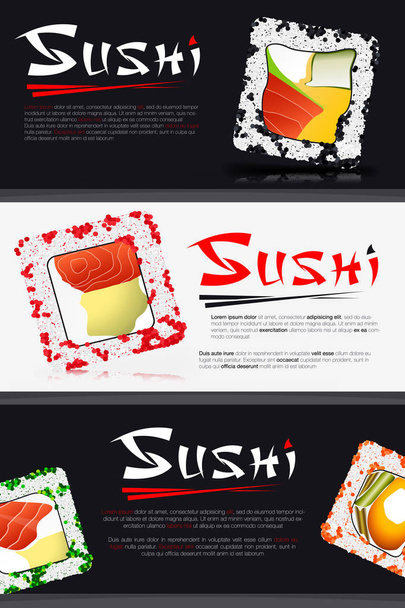 黒い背景と様式化された碑文寿司和食 - ベクター画像