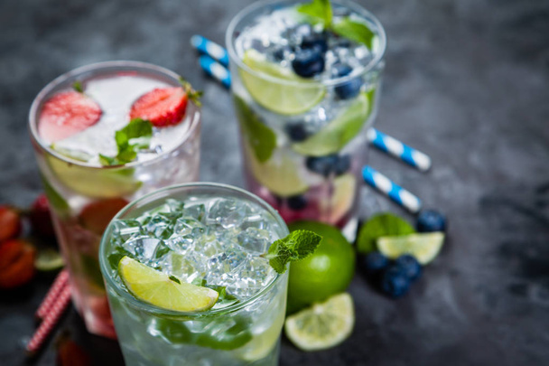 Selection of colorful mojitoes in glasses - Fotografie, Obrázek