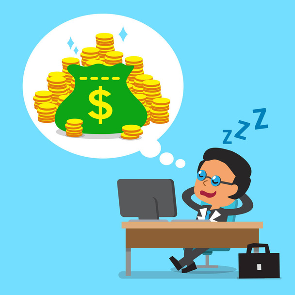 Мультфильм бизнес-босс засыпает и мечтает о деньгах
 - Вектор,изображение